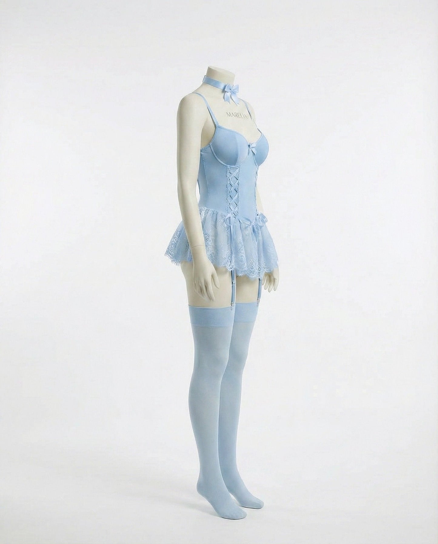 Lace Ruffle Bustier Teddy With Garter Straps