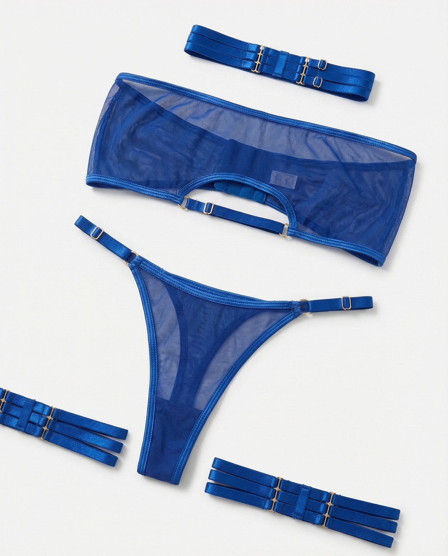 Mesh Bandeau Lingerie Set With Thigh Bands