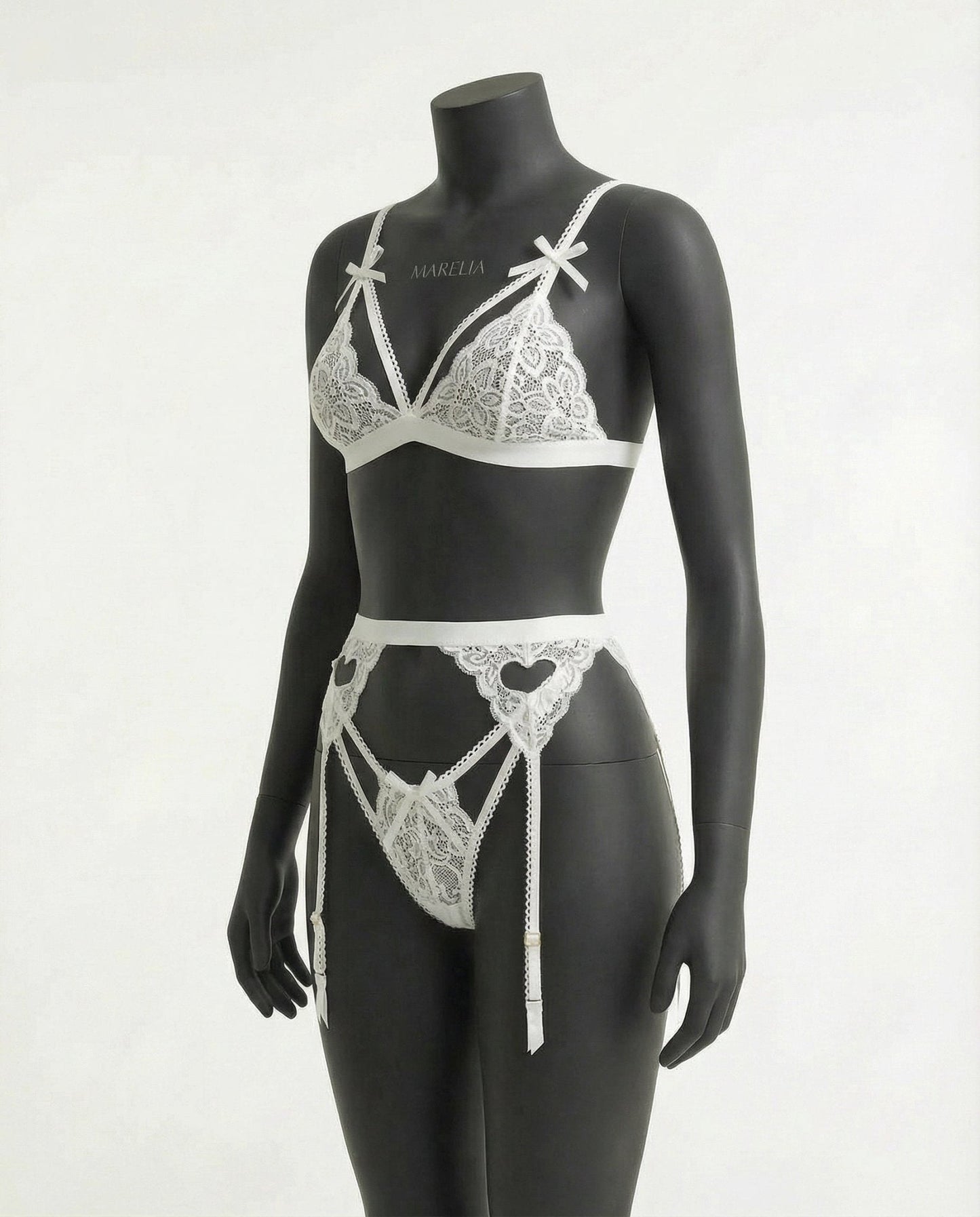 Valentine's Lace Bra Suspender Belt And Thong Set