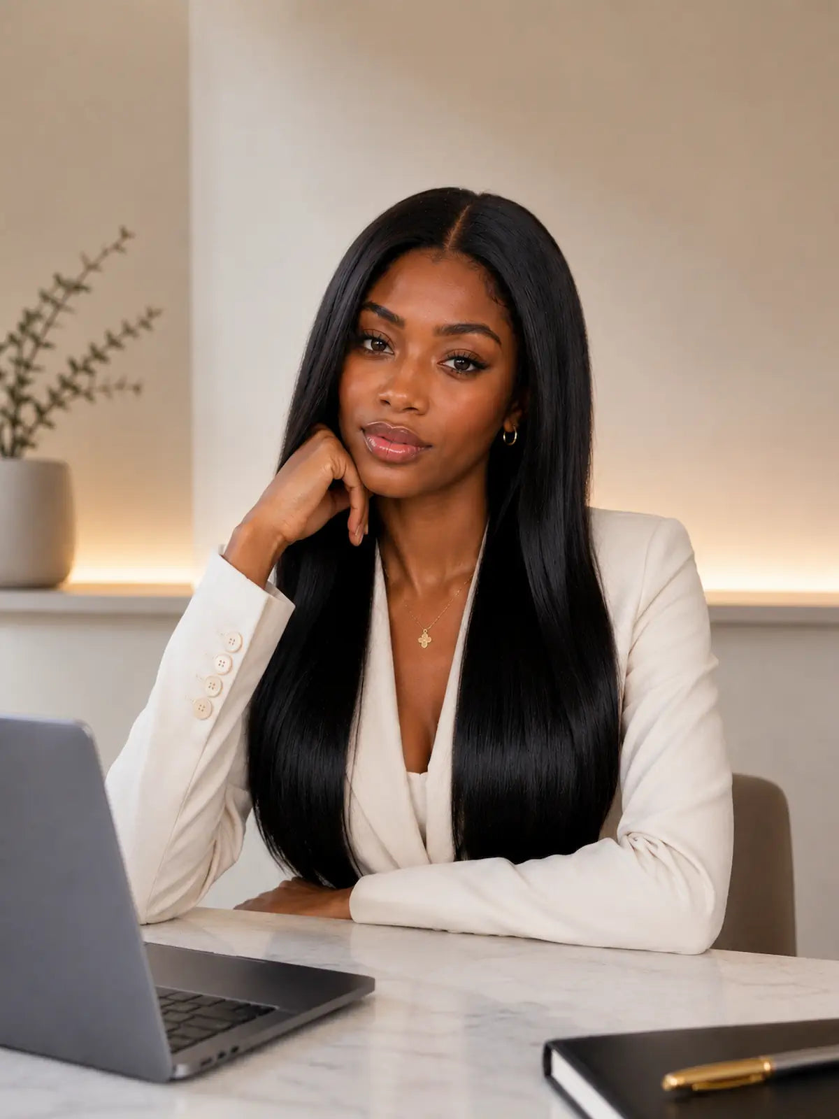 Long Straight Natural Black Human Hair Wig