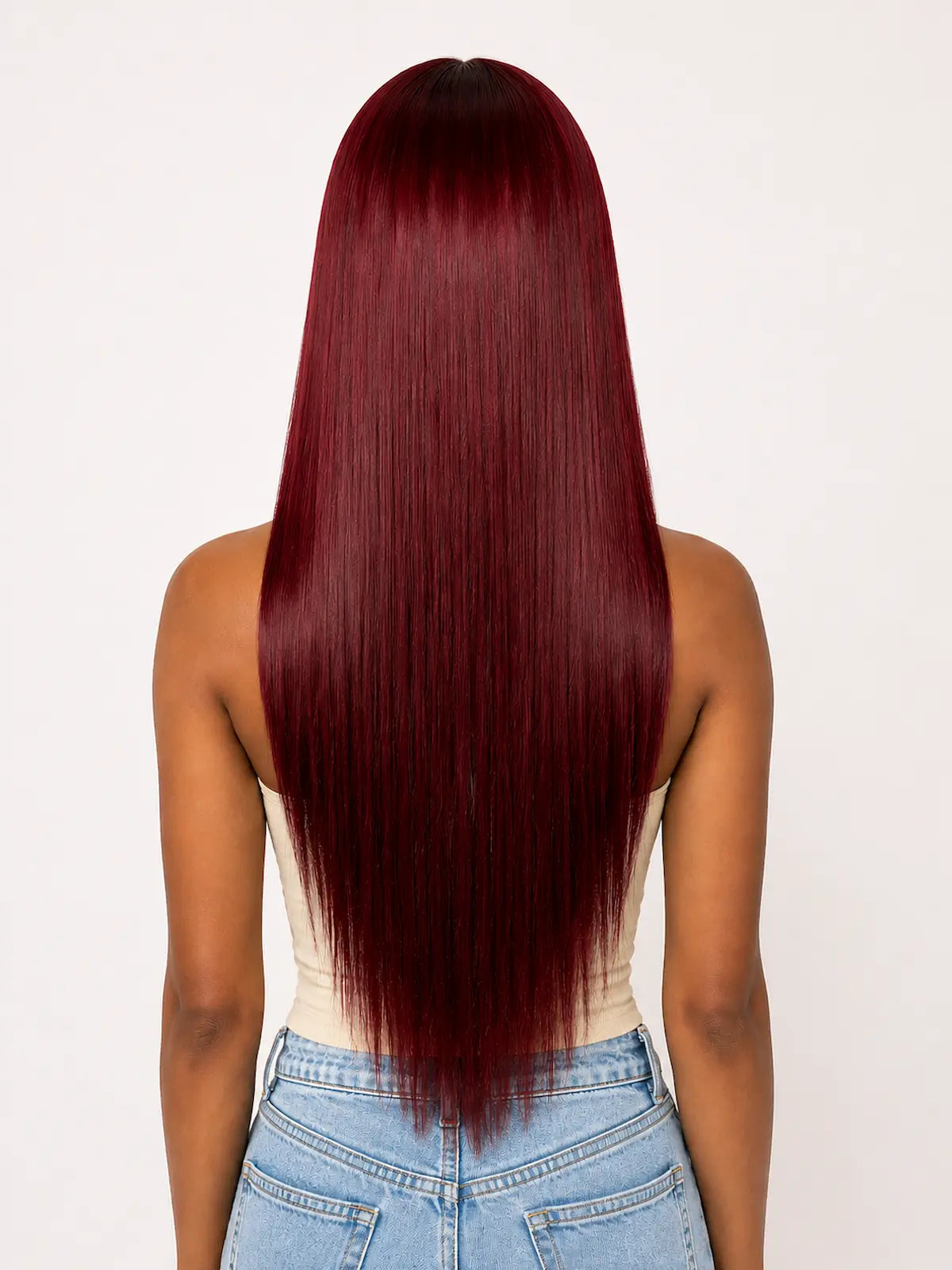 26 Inch Burgundy Red Straight Human Hair Wig | Heat-Stylable HD Lace Front