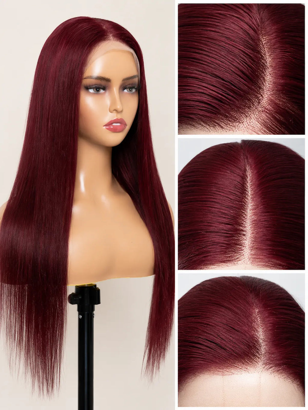 26 Inch Burgundy Red Straight Human Hair Wig | Heat-Stylable HD Lace Front