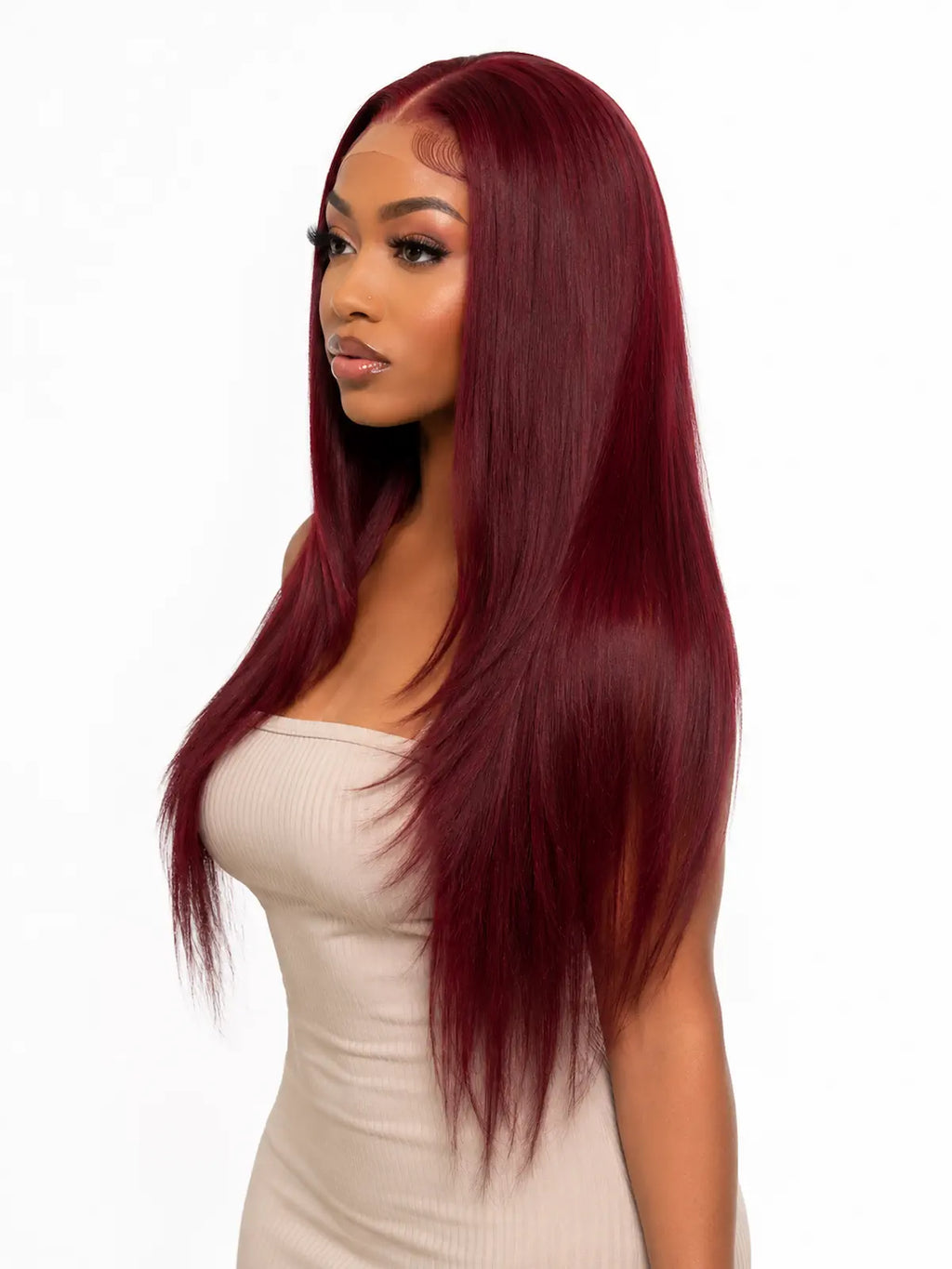 26 Inch Burgundy Red Straight Human Hair Wig | Heat-Stylable HD Lace Front