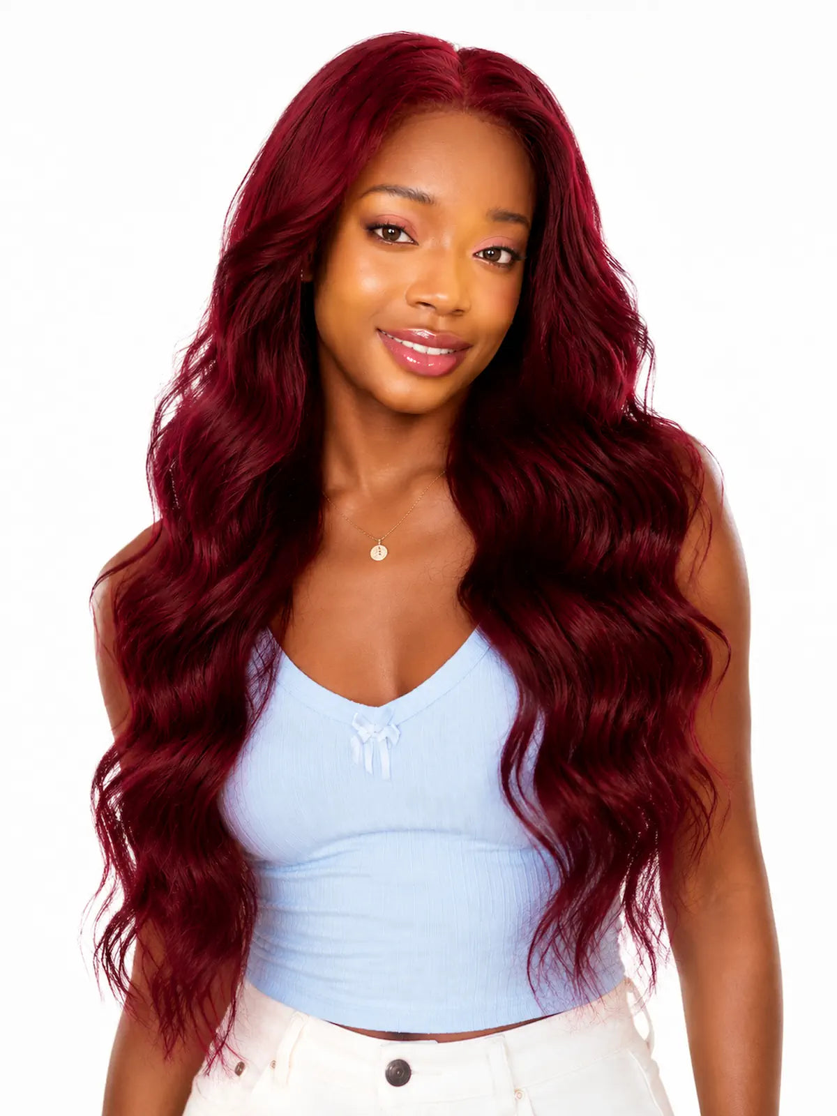 26 Inch Burgundy Red Straight Human Hair Wig | Heat-Stylable HD Lace Front