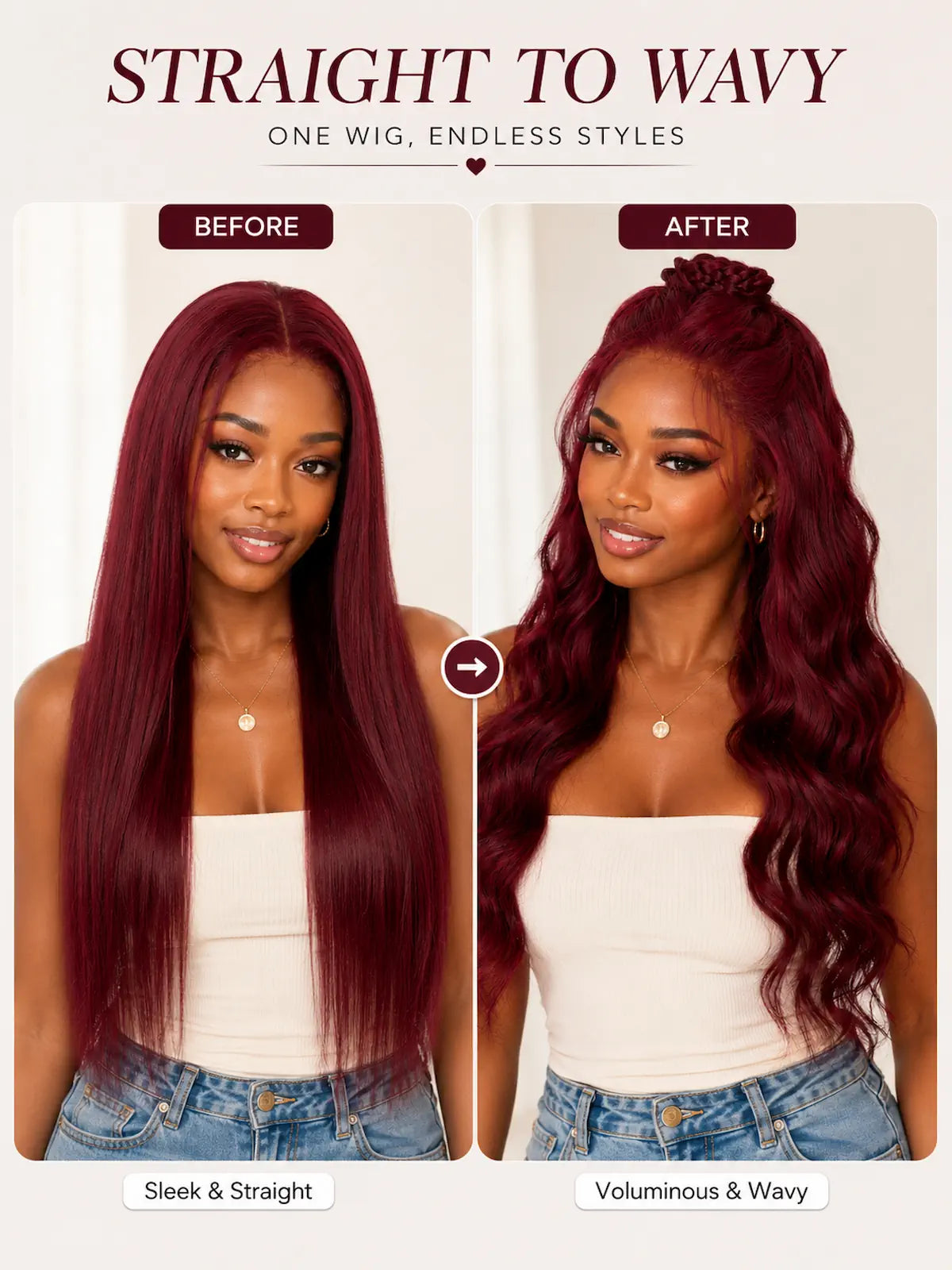 26 Inch Burgundy Red Straight Human Hair Wig | Heat-Stylable HD Lace Front