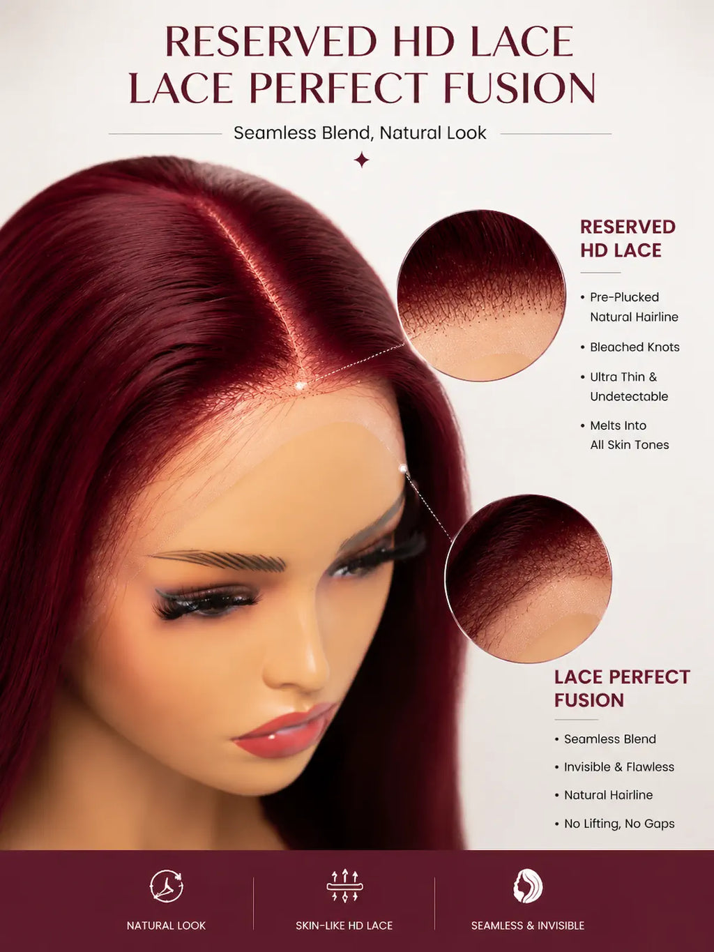 26 Inch Burgundy Red Straight Human Hair Wig | Heat-Stylable HD Lace Front