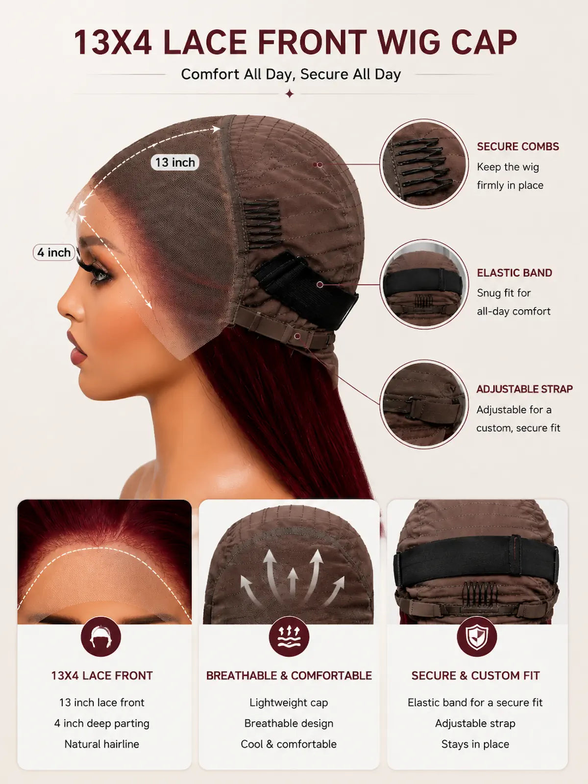26 Inch Burgundy Red Straight Human Hair Wig | Heat-Stylable HD Lace Front