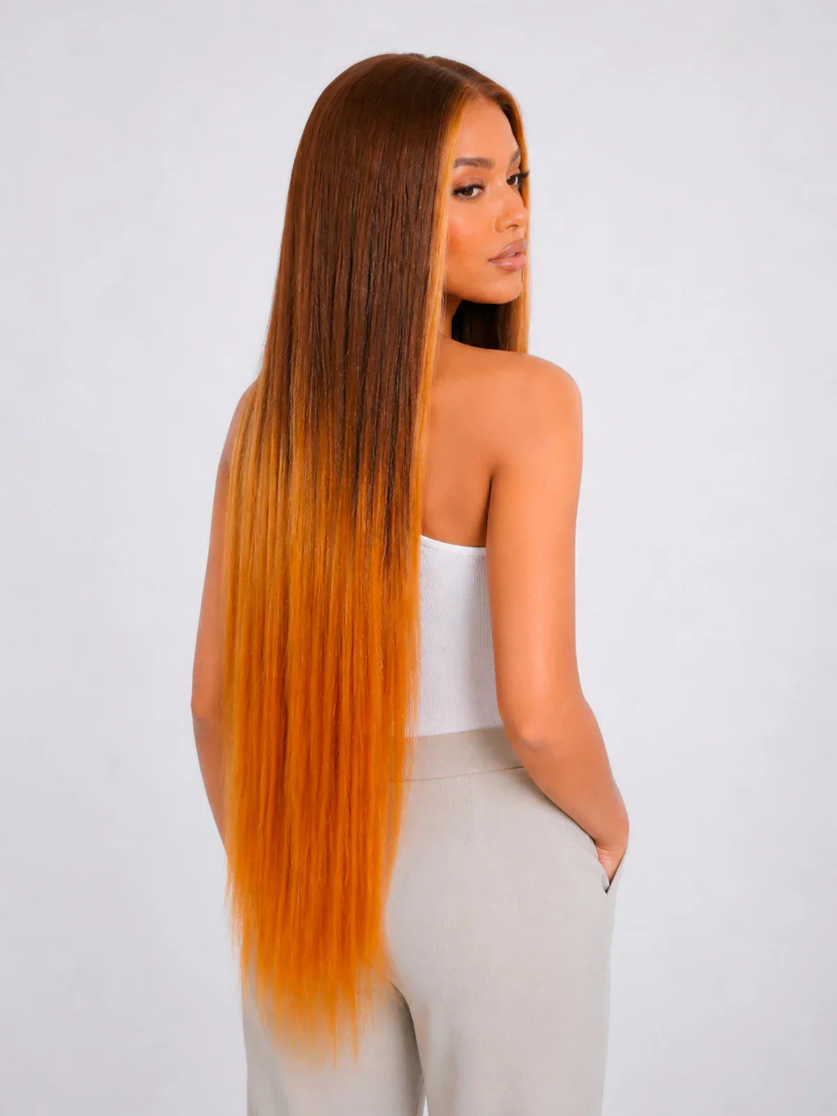 Hannah | 32 Inch Golden Brown Balayage Straight Wig | Synthetic Lace Front