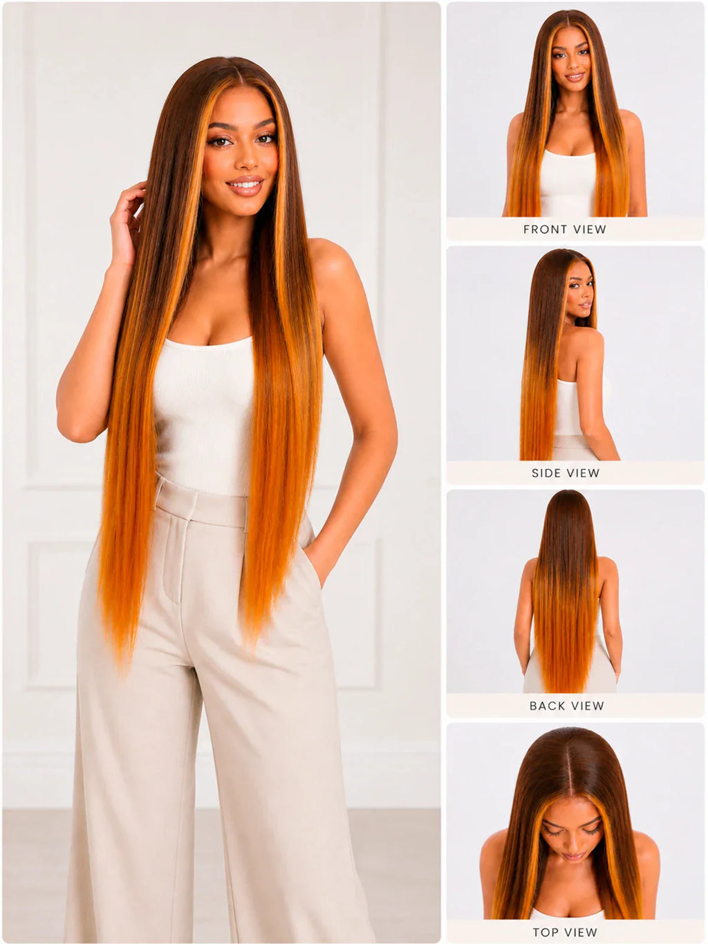 Hannah | 32 Inch Golden Brown Balayage Straight Wig | Synthetic Lace Front