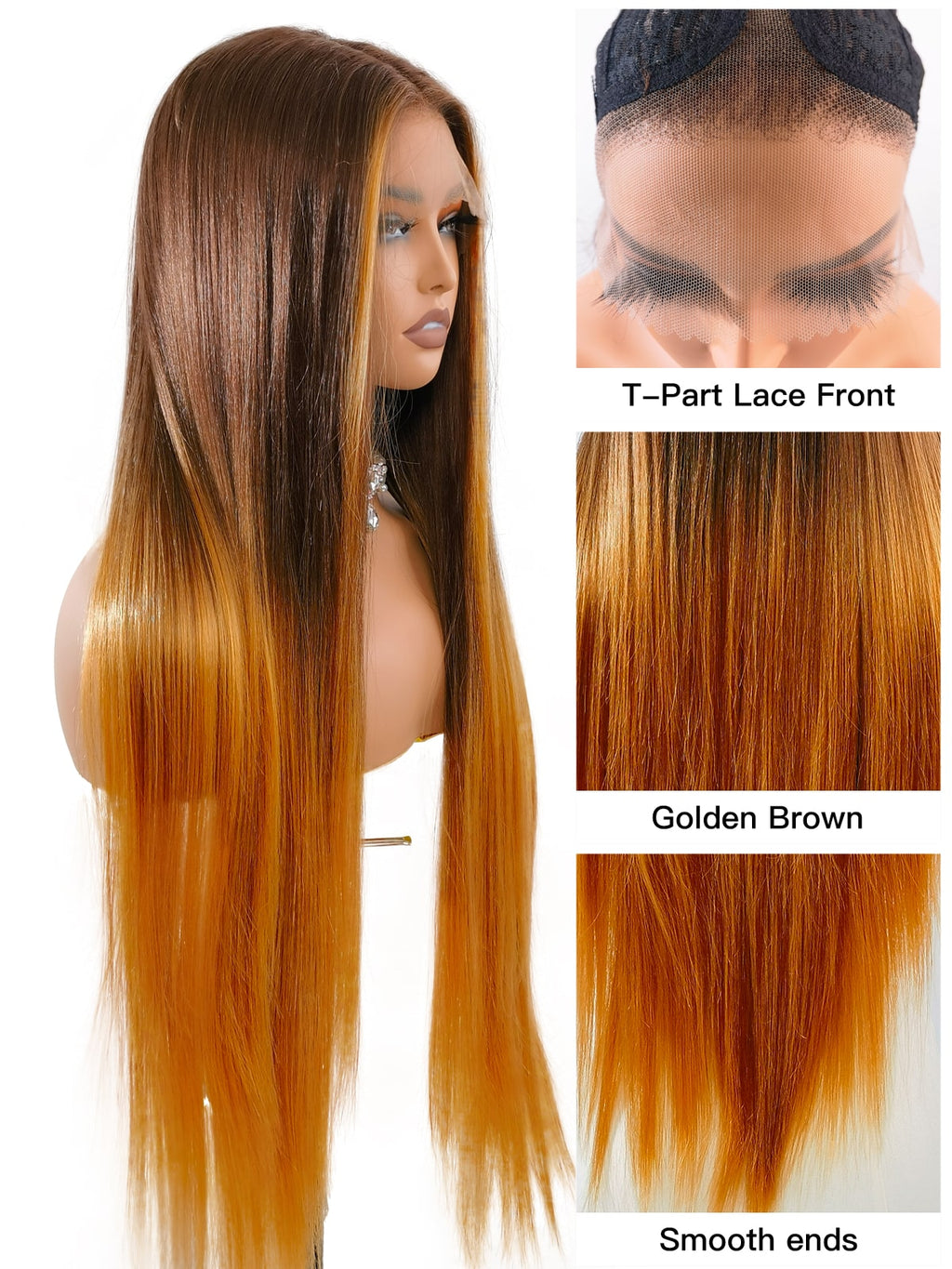 Hannah | 32 Inch Golden Brown Balayage Straight Wig | Synthetic Lace Front
