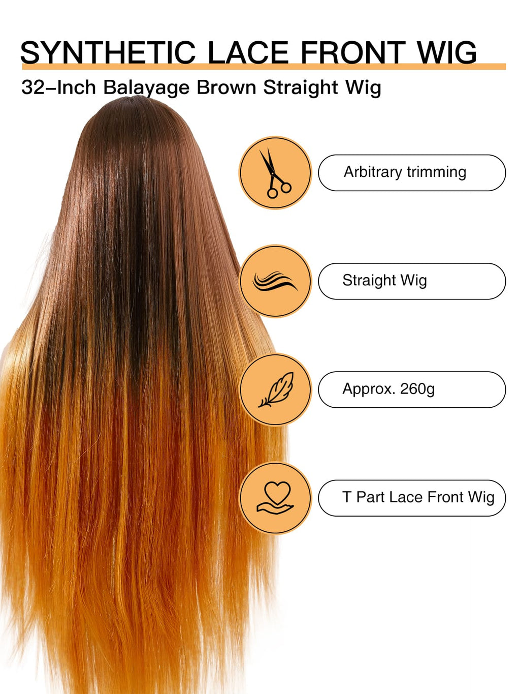 Hannah | 32 Inch Golden Brown Balayage Straight Wig | Synthetic Lace Front