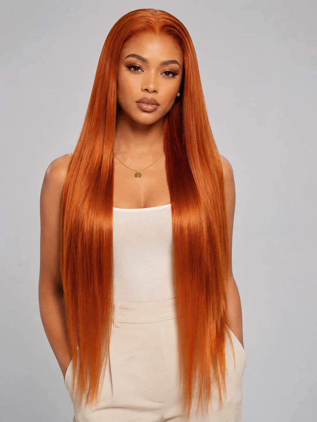 Abigail | 32 Inch Ginger Extra-Long Straight Wig | Synthetic Lace Front Wig