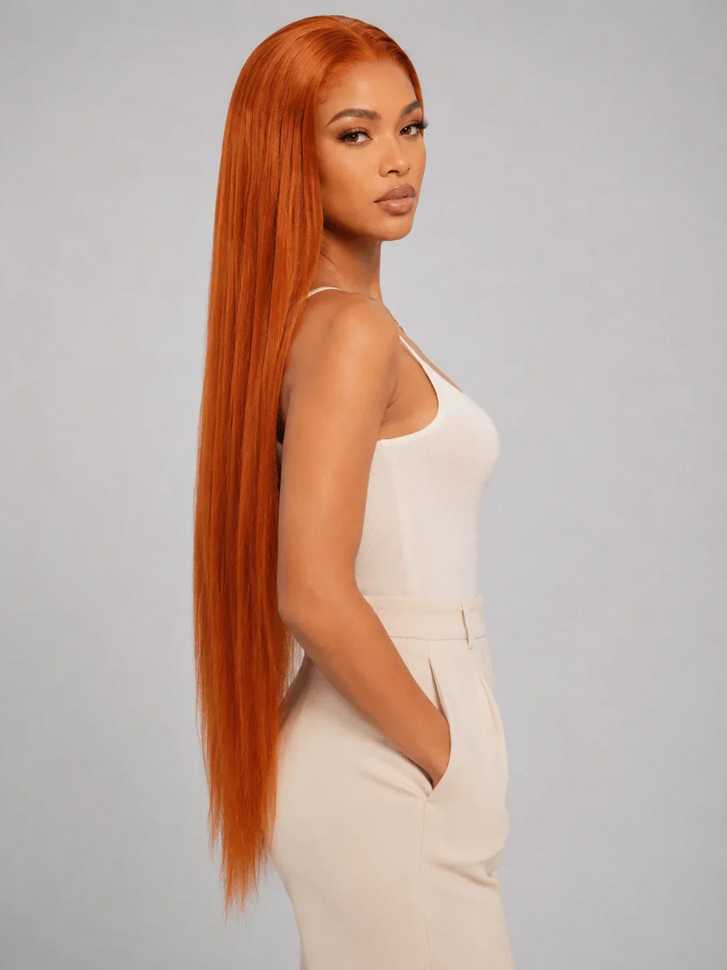 Abigail | 32 Inch Ginger Extra-Long Straight Wig | Synthetic Lace Front Wig