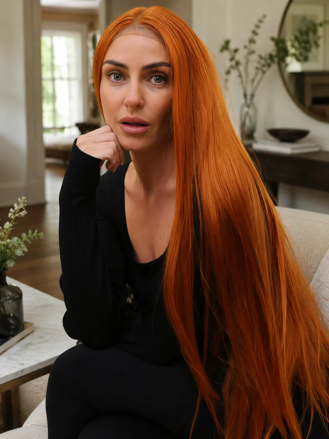 Abigail | 32 Inch Ginger Extra-Long Straight Wig | Synthetic Lace Front Wig