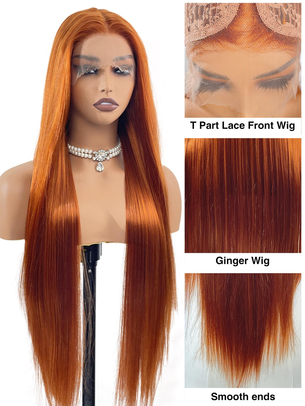 Abigail | 32 Inch Ginger Extra-Long Straight Wig | Synthetic Lace Front Wig