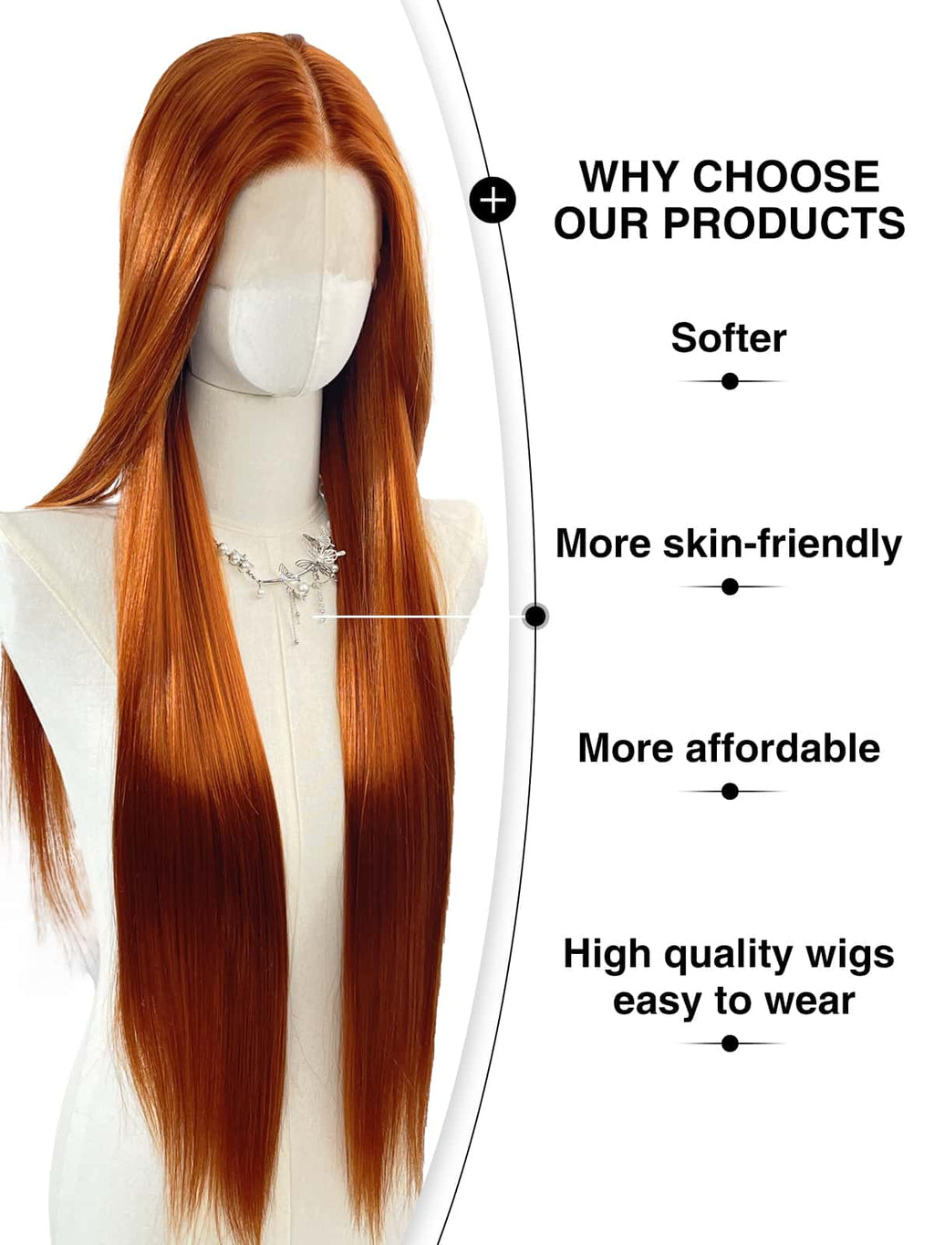 Abigail | 32 Inch Ginger Extra-Long Straight Wig | Synthetic Lace Front Wig