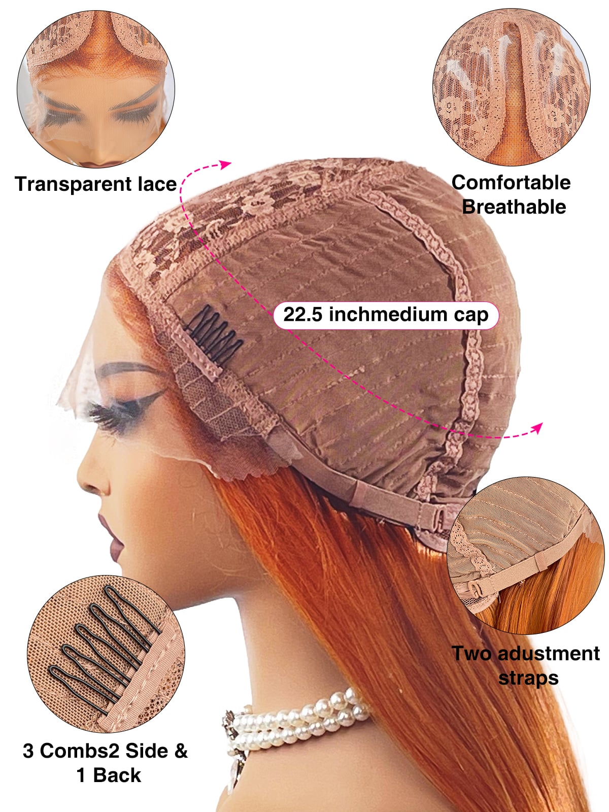 Abigail | 32 Inch Ginger Extra-Long Straight Wig | Synthetic Lace Front Wig