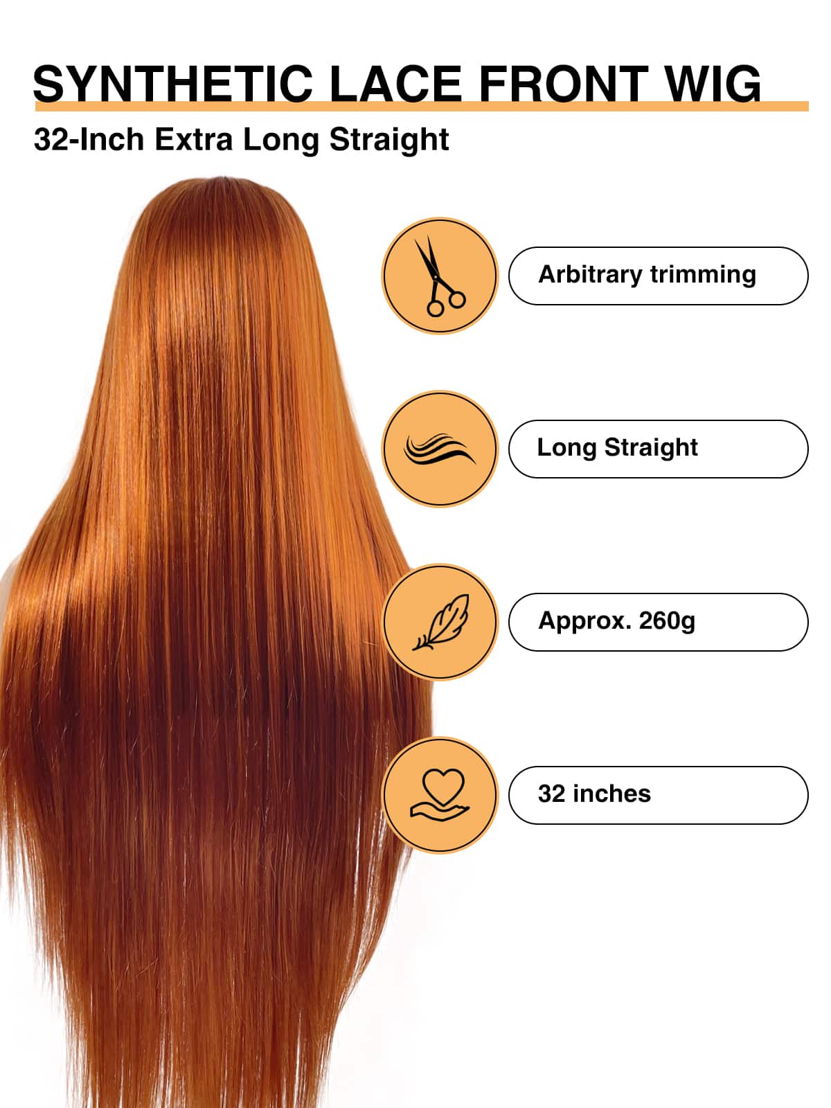 Abigail | 32 Inch Ginger Extra-Long Straight Wig | Synthetic Lace Front Wig