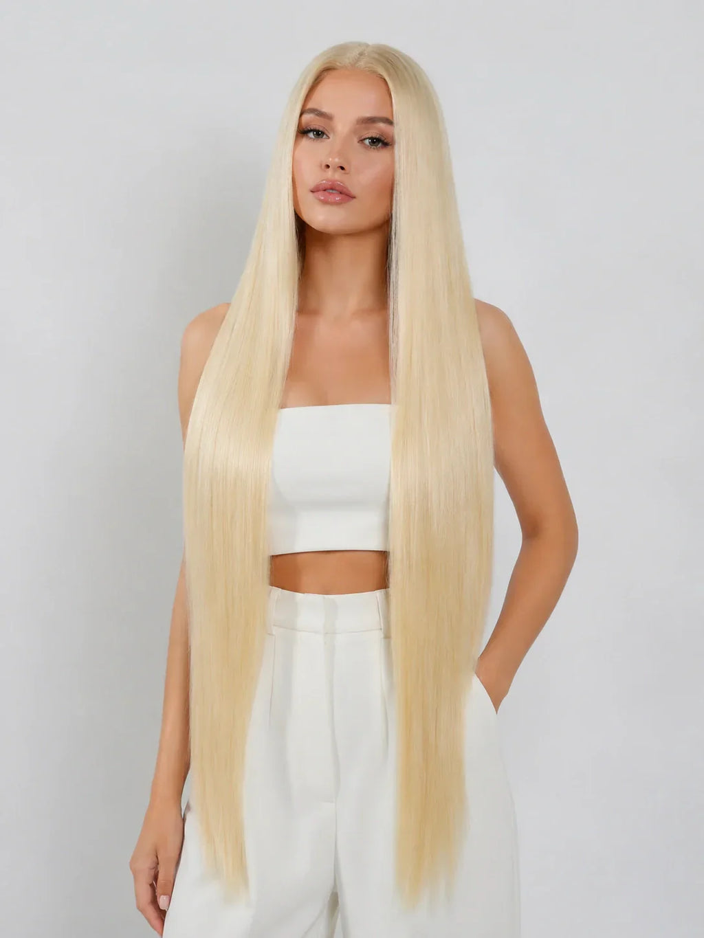 Nova | 32 Inch Platinum Gold Extra-Long Straight Wig | Synthetic Lace Front Wig