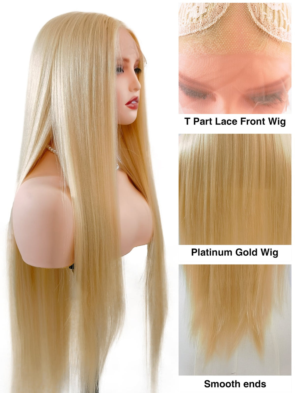 Nova | 32 Inch Platinum Gold Extra-Long Straight Wig | Synthetic Lace Front Wig