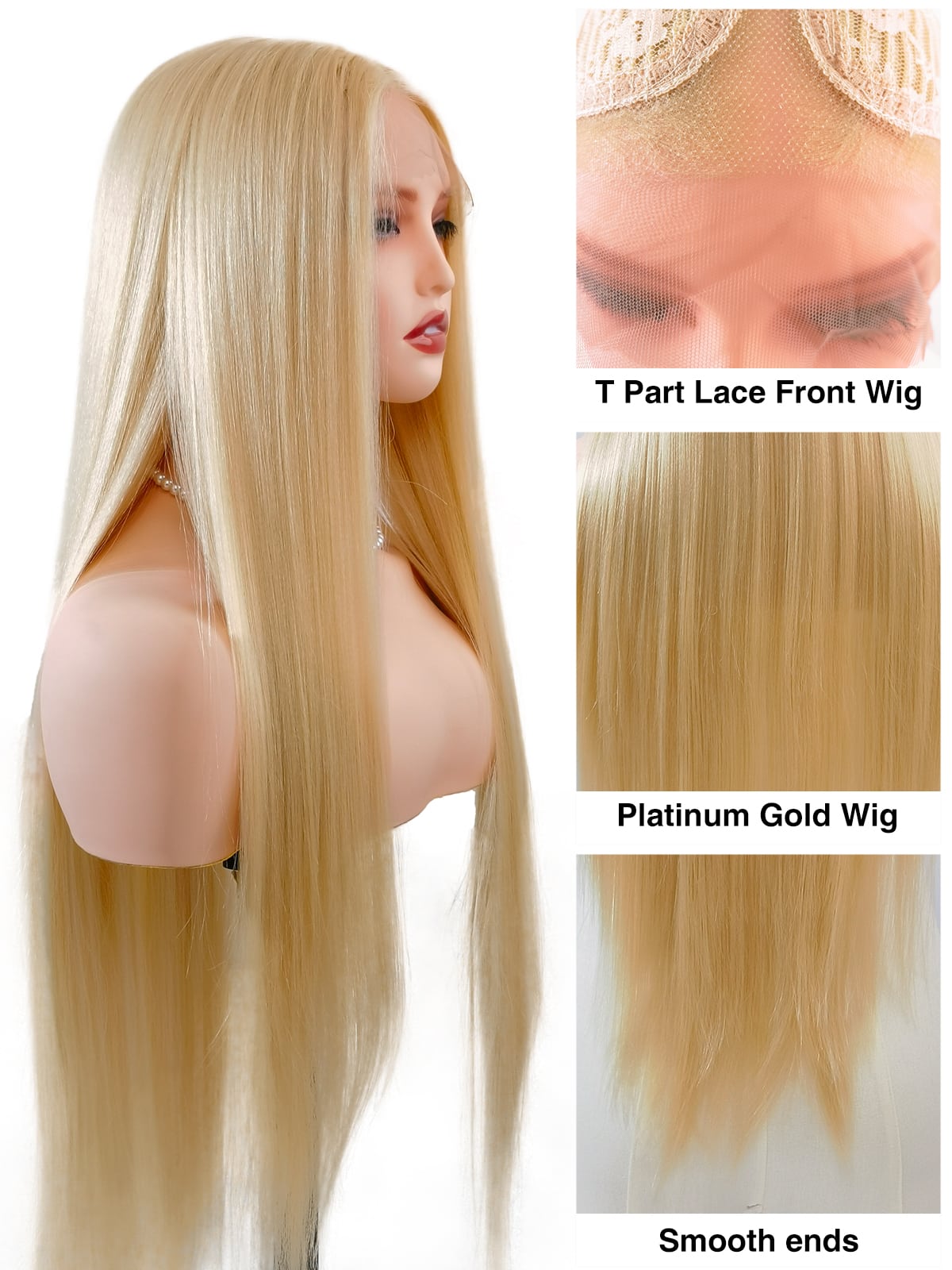 Nova | 32 Inch Platinum Gold Extra-Long Straight Wig | Synthetic Lace Front Wig