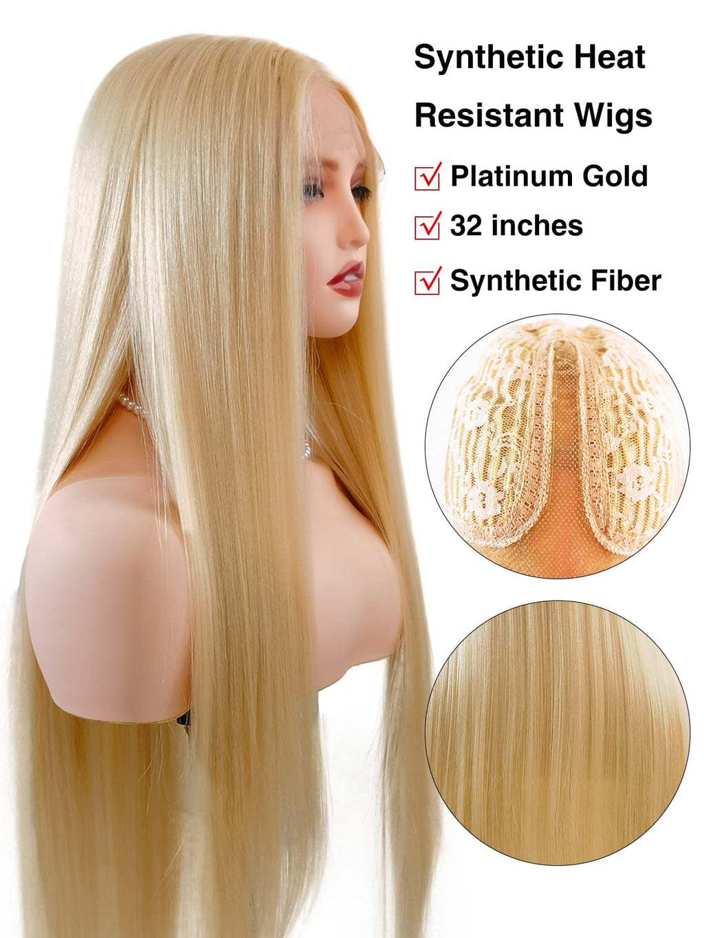 Nova | 32 Inch Platinum Gold Extra-Long Straight Wig | Synthetic Lace Front Wig
