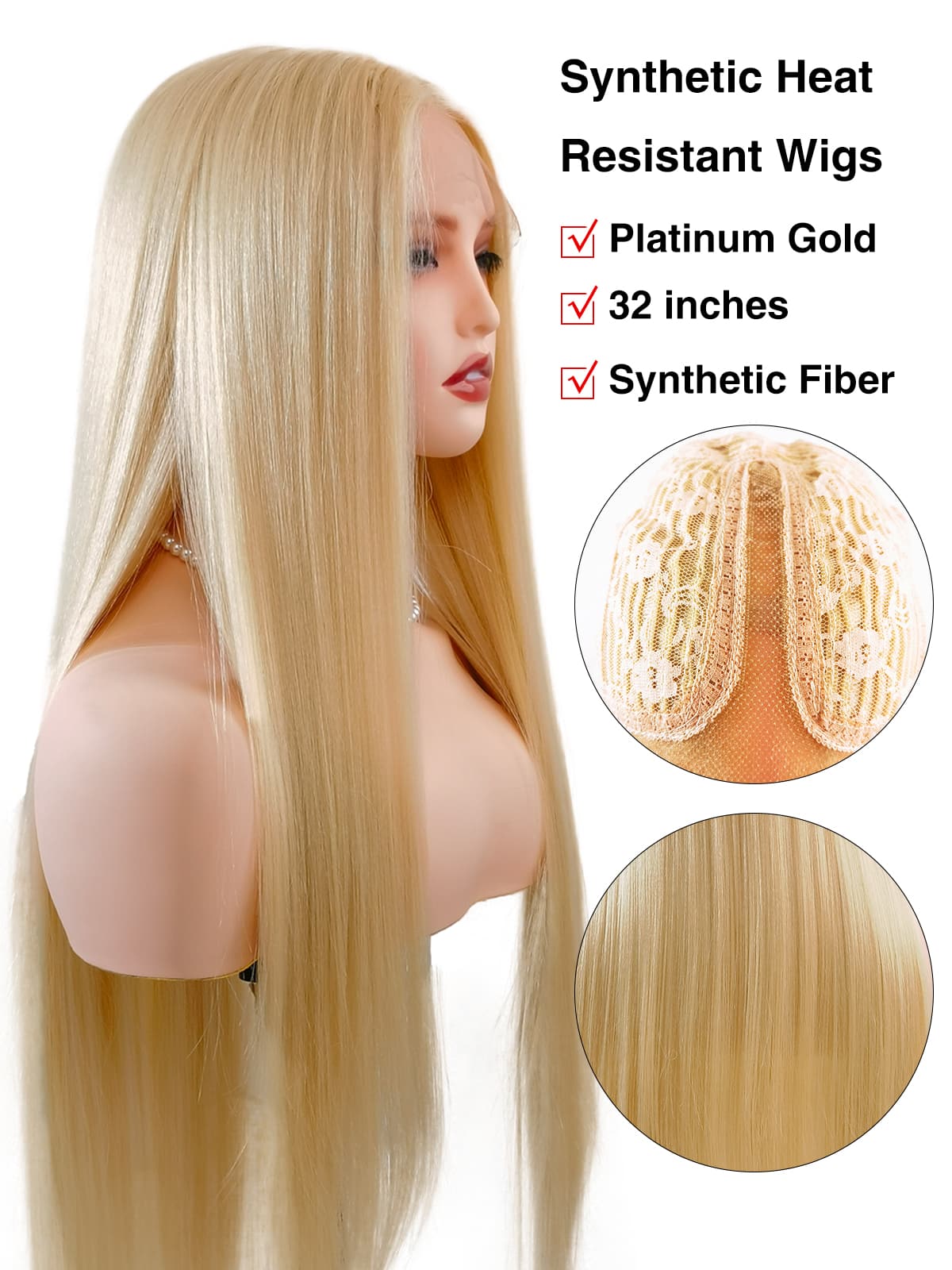 Nova | 32 Inch Platinum Gold Extra-Long Straight Wig | Synthetic Lace Front Wig