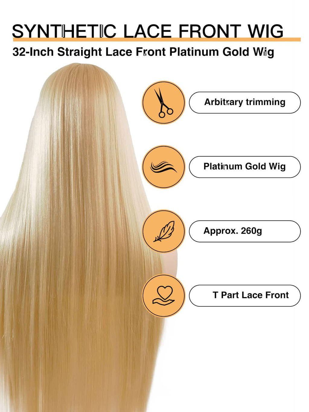 Nova | 32 Inch Platinum Gold Extra-Long Straight Wig | Synthetic Lace Front Wig