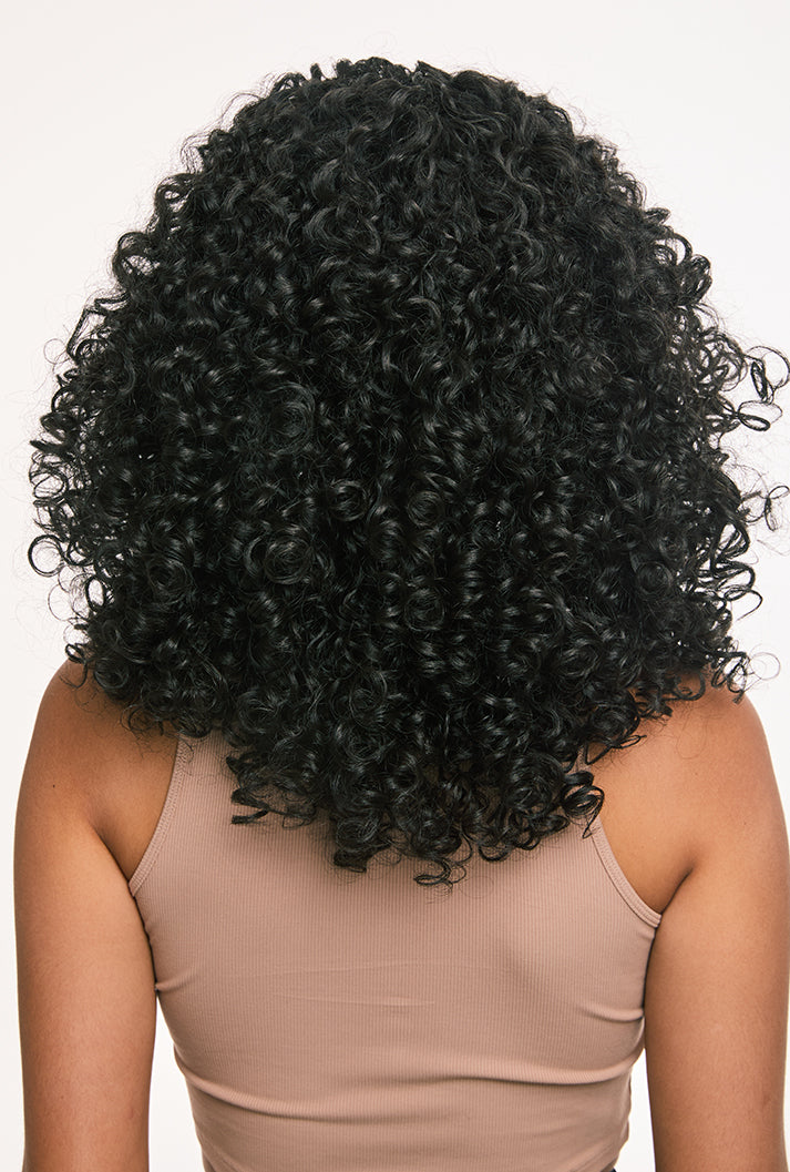 Zoey | 16 Inch Afro Kinky Curly Synthetic Wig | T-Part Lace Front | Natural Black
