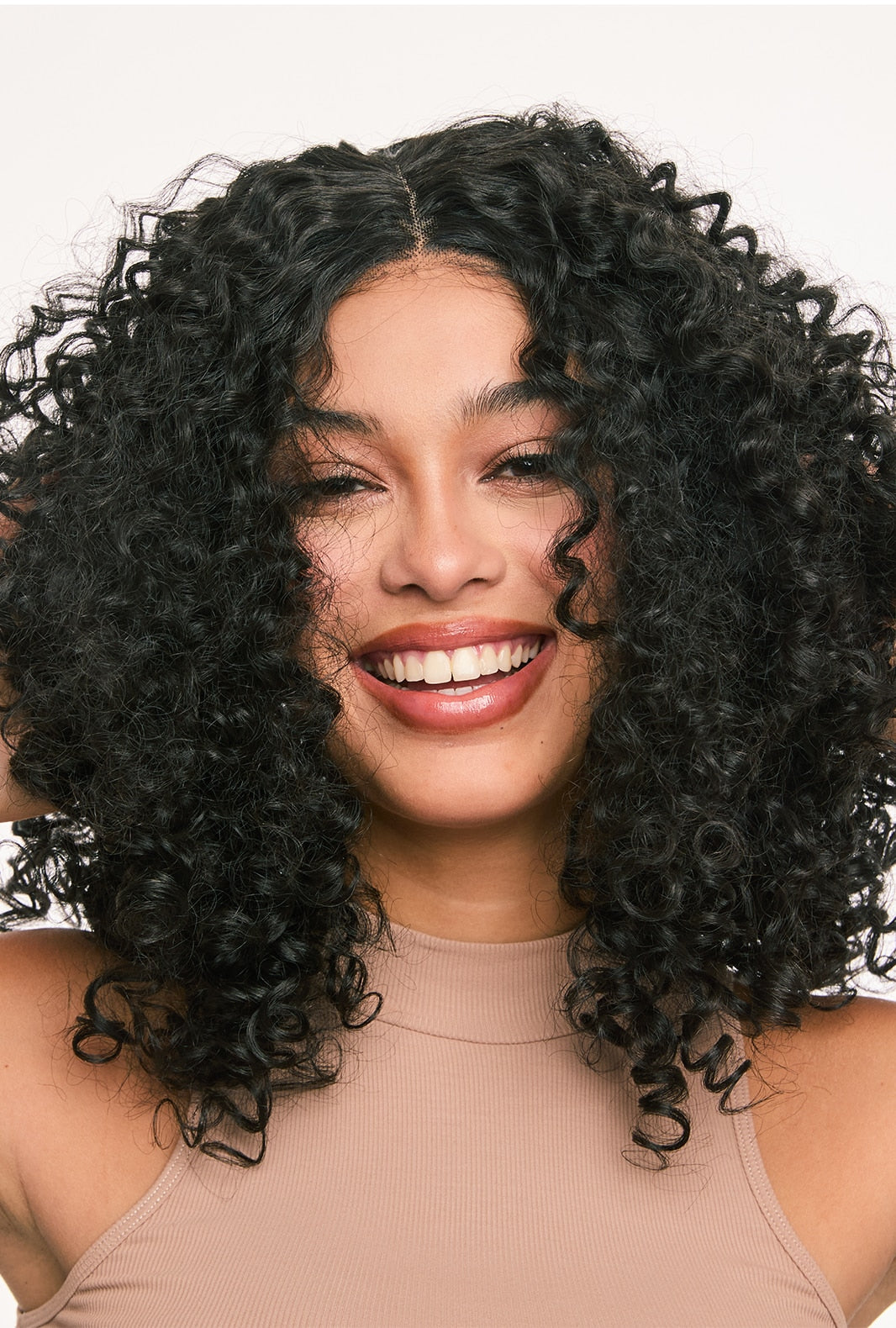 Zoey | 16 Inch Afro Kinky Curly Synthetic Wig | T-Part Lace Front | Natural Black