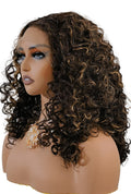 Jessica | 16 Inch Synthetic Afro Wig | TT4/27 Dark Brown Blonde Highlights | Lace Front