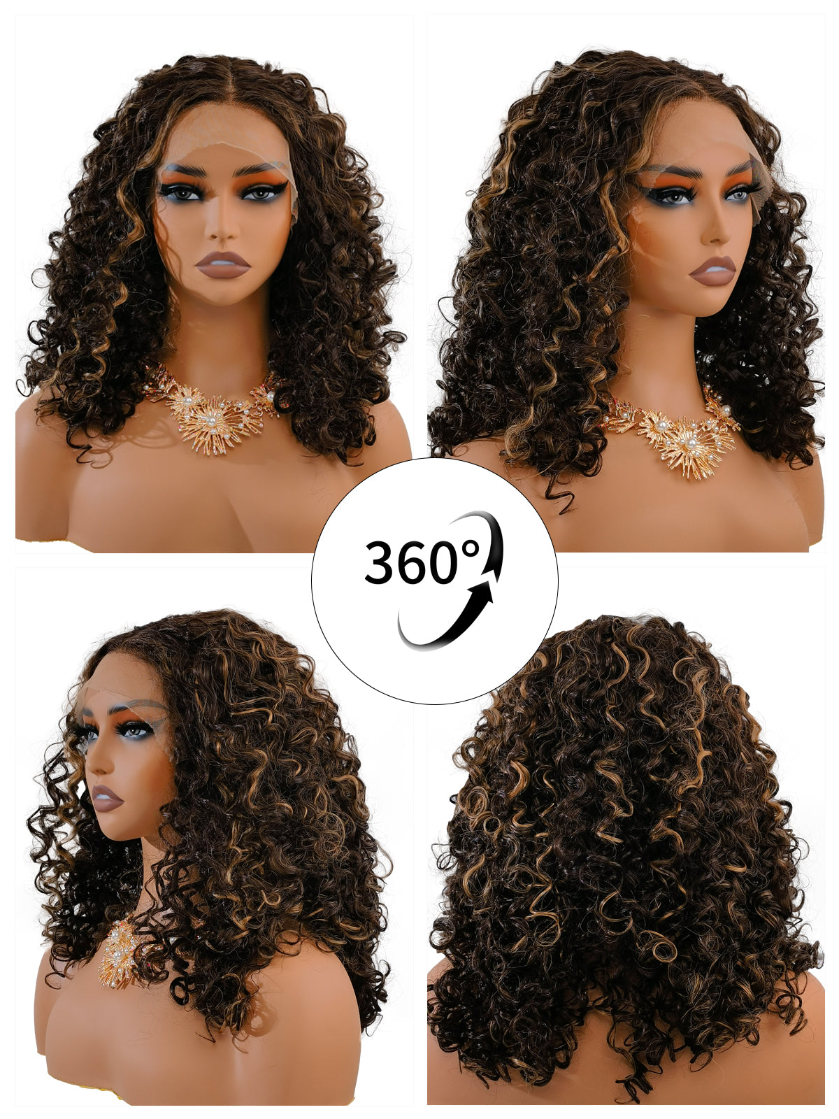 Jessica | 16 Inch Synthetic Afro Wig | TT4/27 Dark Brown Blonde Highlights | Lace Front