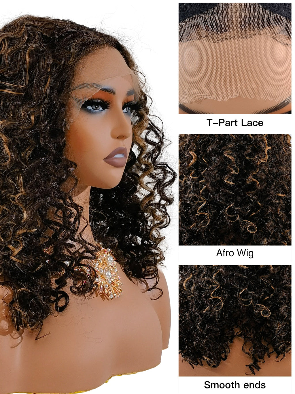 Jessica | 16 Inch Synthetic Afro Wig | TT4/27 Dark Brown Blonde Highlights | Lace Front