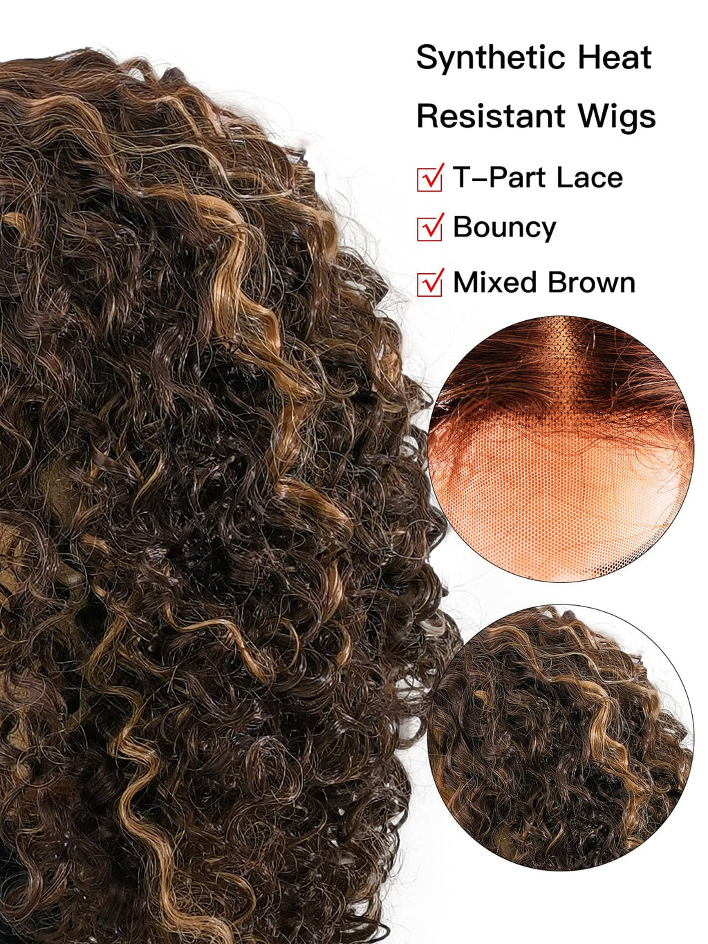 Jessica | 16 Inch Synthetic Afro Wig | TT4/27 Dark Brown Blonde Highlights | Lace Front