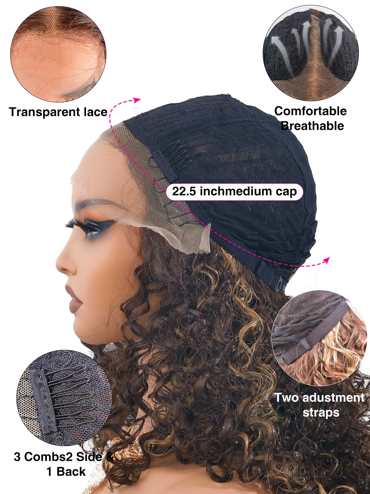 Jessica | 16 Inch Synthetic Afro Wig | TT4/27 Dark Brown Blonde Highlights | Lace Front