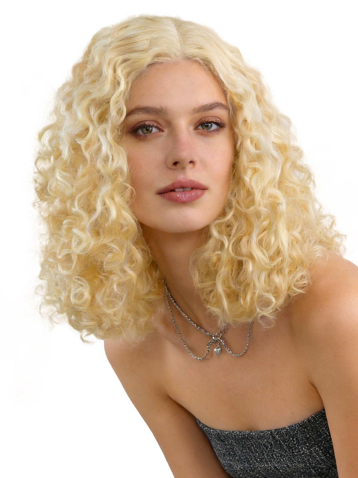 Sofia | 16 Inch Synthetic Afro Wig | Platinum Gold Kinky Curly | Lace Front