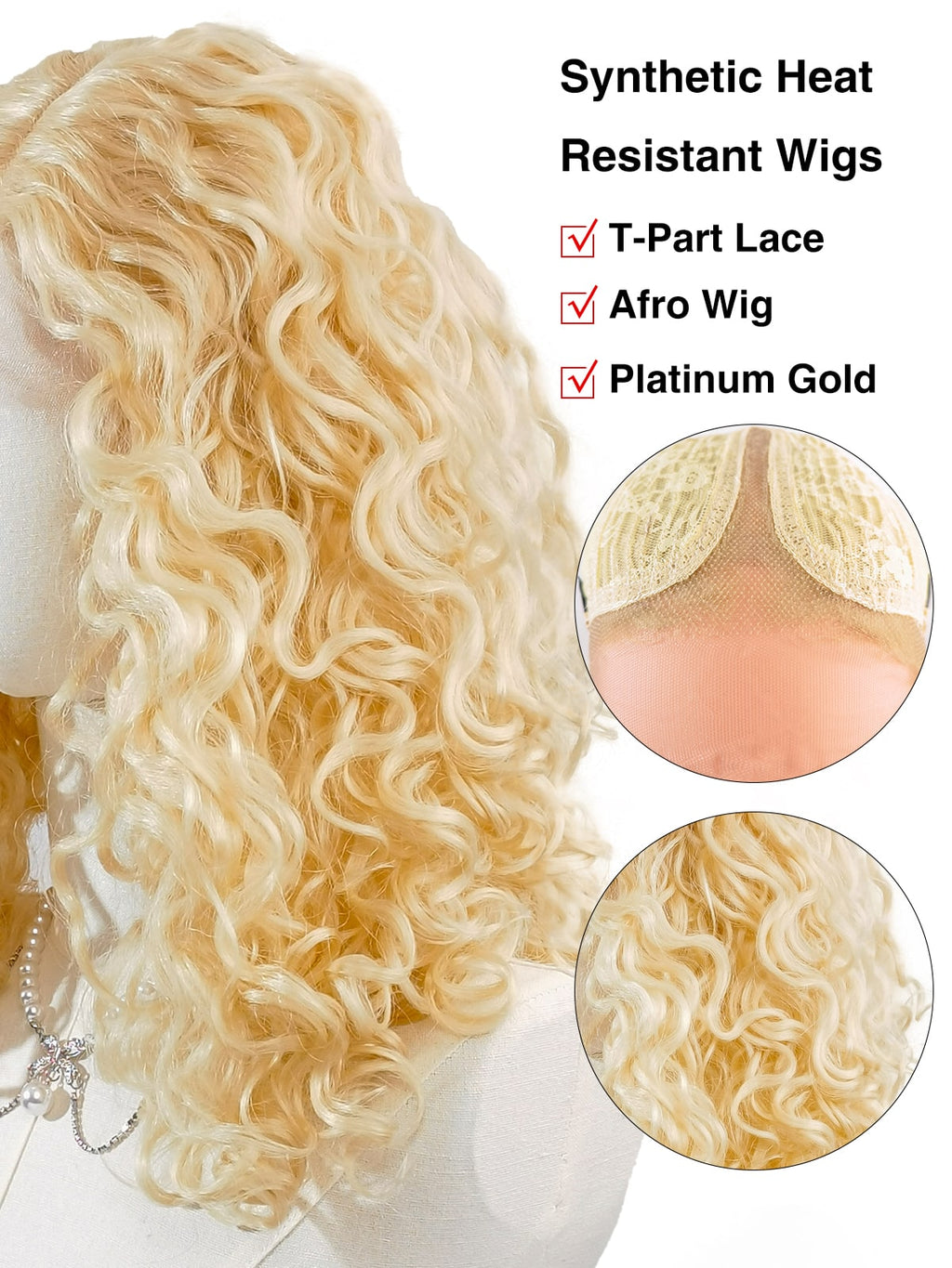 Sofia | 16 Inch Synthetic Afro Wig | Platinum Gold Kinky Curly | Lace Front