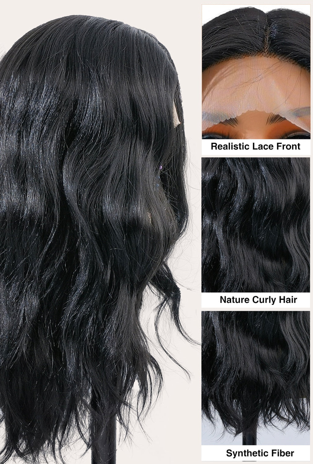 Maya | 18 Inch Natural Black Curly Wig | Lace Front Synthetic Wig