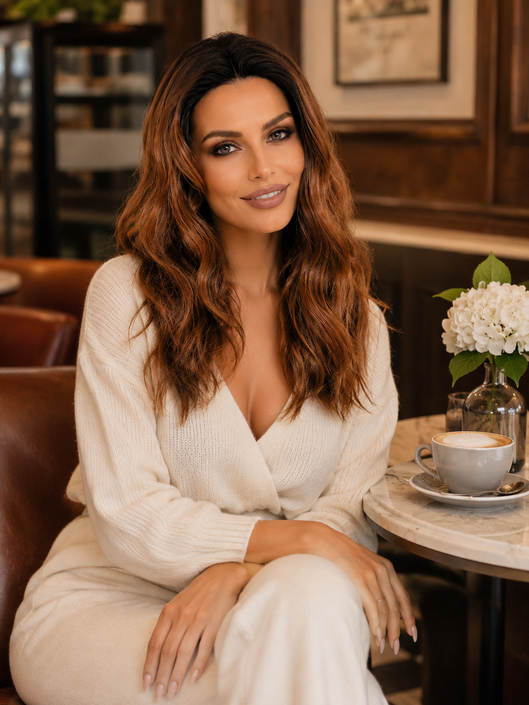 Harper | 18 Inch TT2/30 Mixed Brown Curly Wig | Dark Brown Rooted Synthetic Lace Front Wig