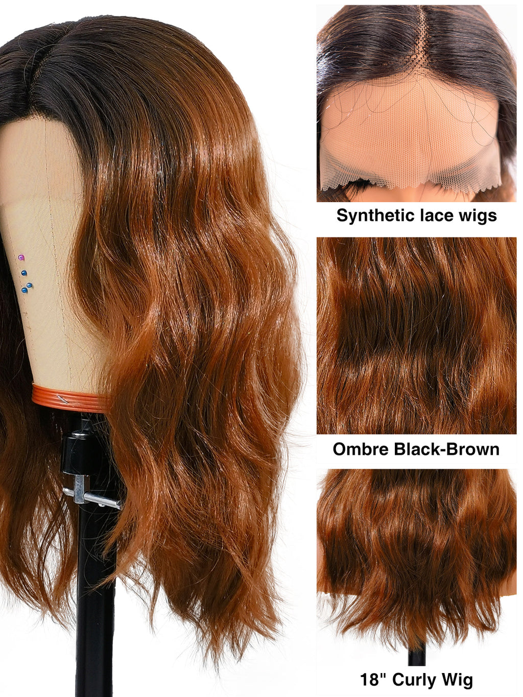 Harper | 18 Inch TT2/30 Mixed Brown Curly Wig | Dark Brown Rooted Synthetic Lace Front Wig