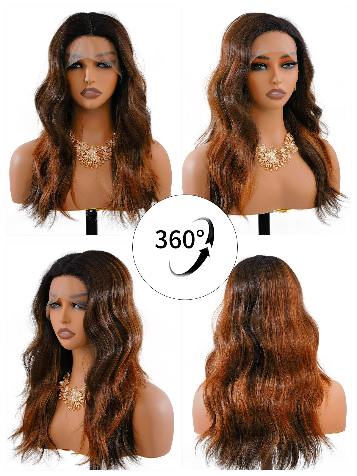 Grace | 18 Inch Balayage Dark Brown-Brown Curly Wig | Synthetic Lace Front Wig