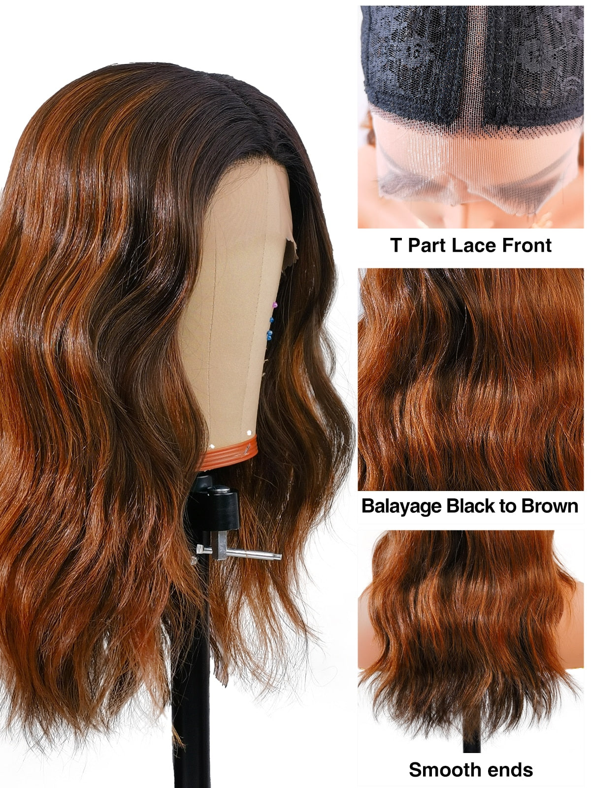 Grace | 18 Inch Balayage Dark Brown-Brown Curly Wig | Synthetic Lace Front Wig