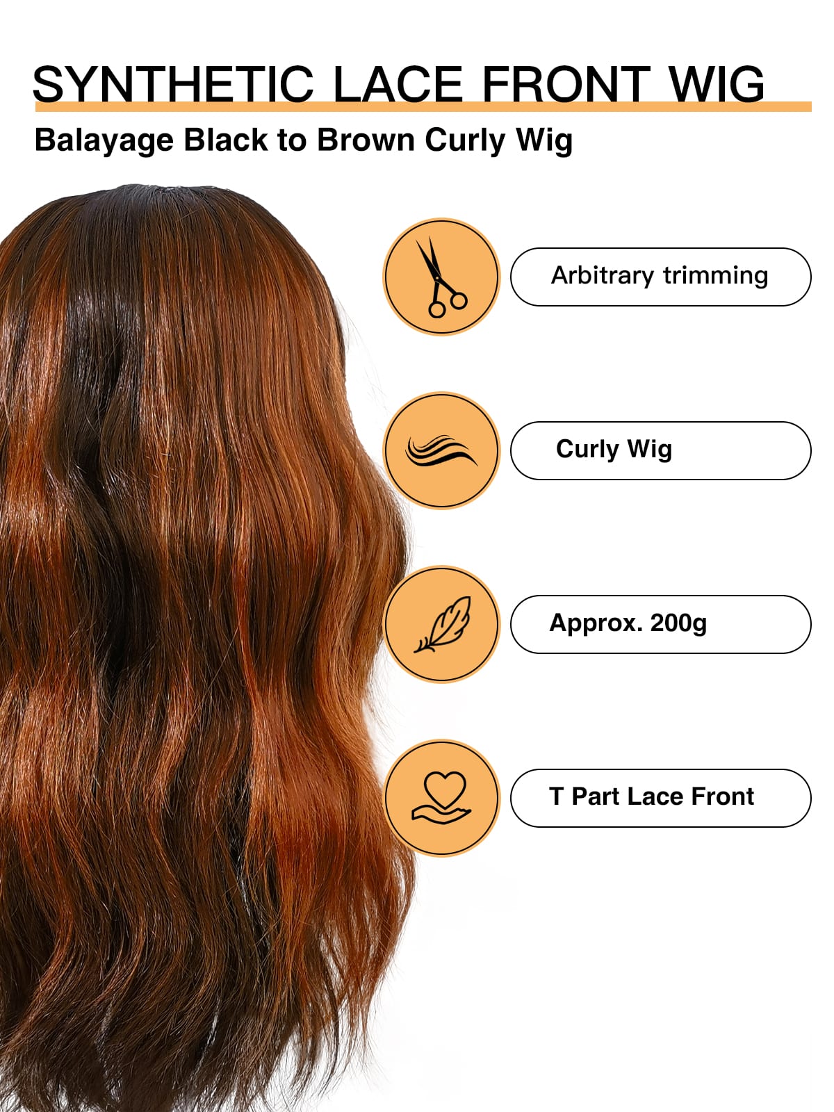 Grace | 18 Inch Balayage Dark Brown-Brown Curly Wig | Synthetic Lace Front Wig