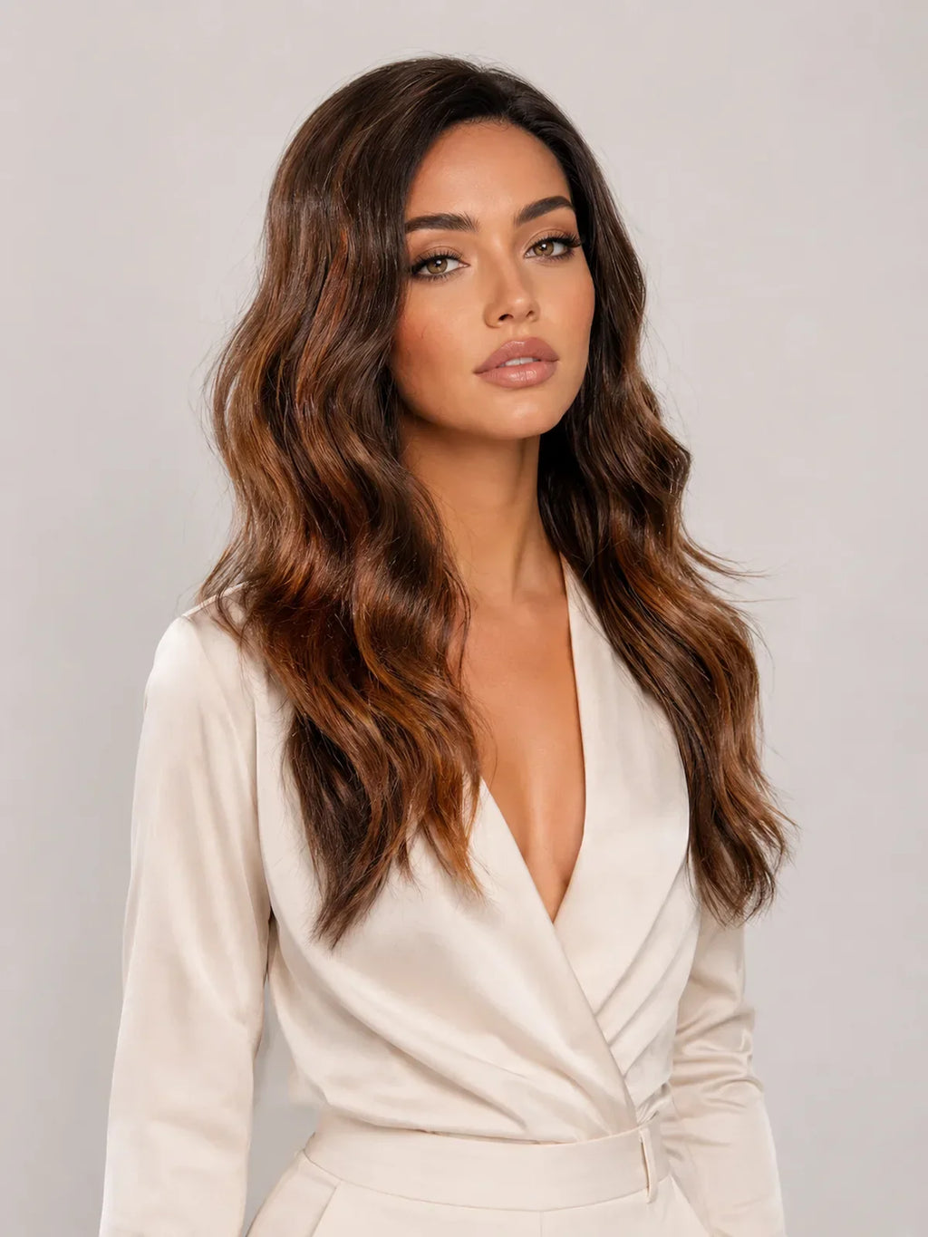 Grace | 18 Inch Balayage Dark Brown-Brown Curly Wig | Synthetic Lace Front Wig