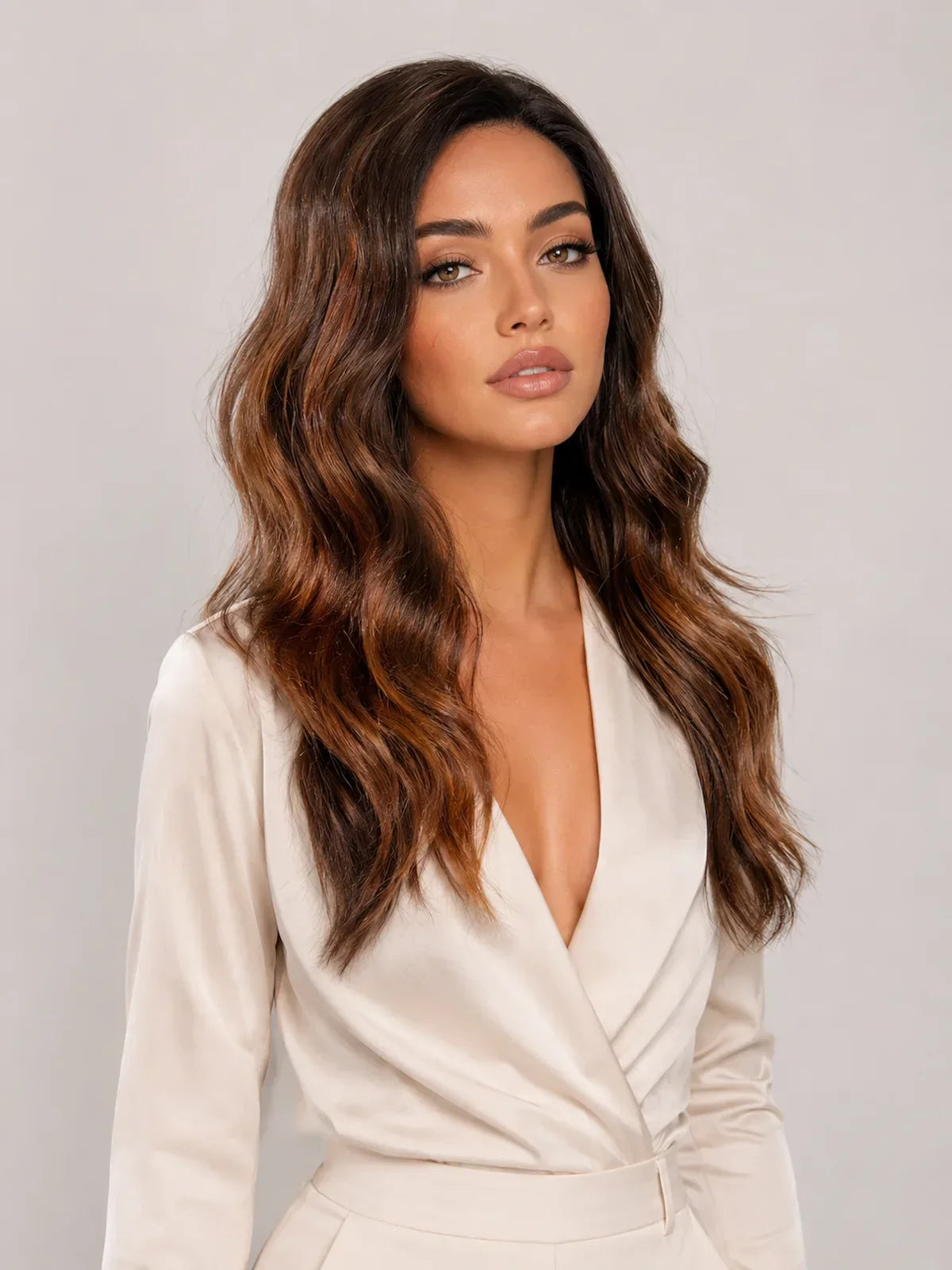 Grace | 18 Inch Balayage Dark Brown-Brown Curly Wig | Synthetic Lace Front Wig