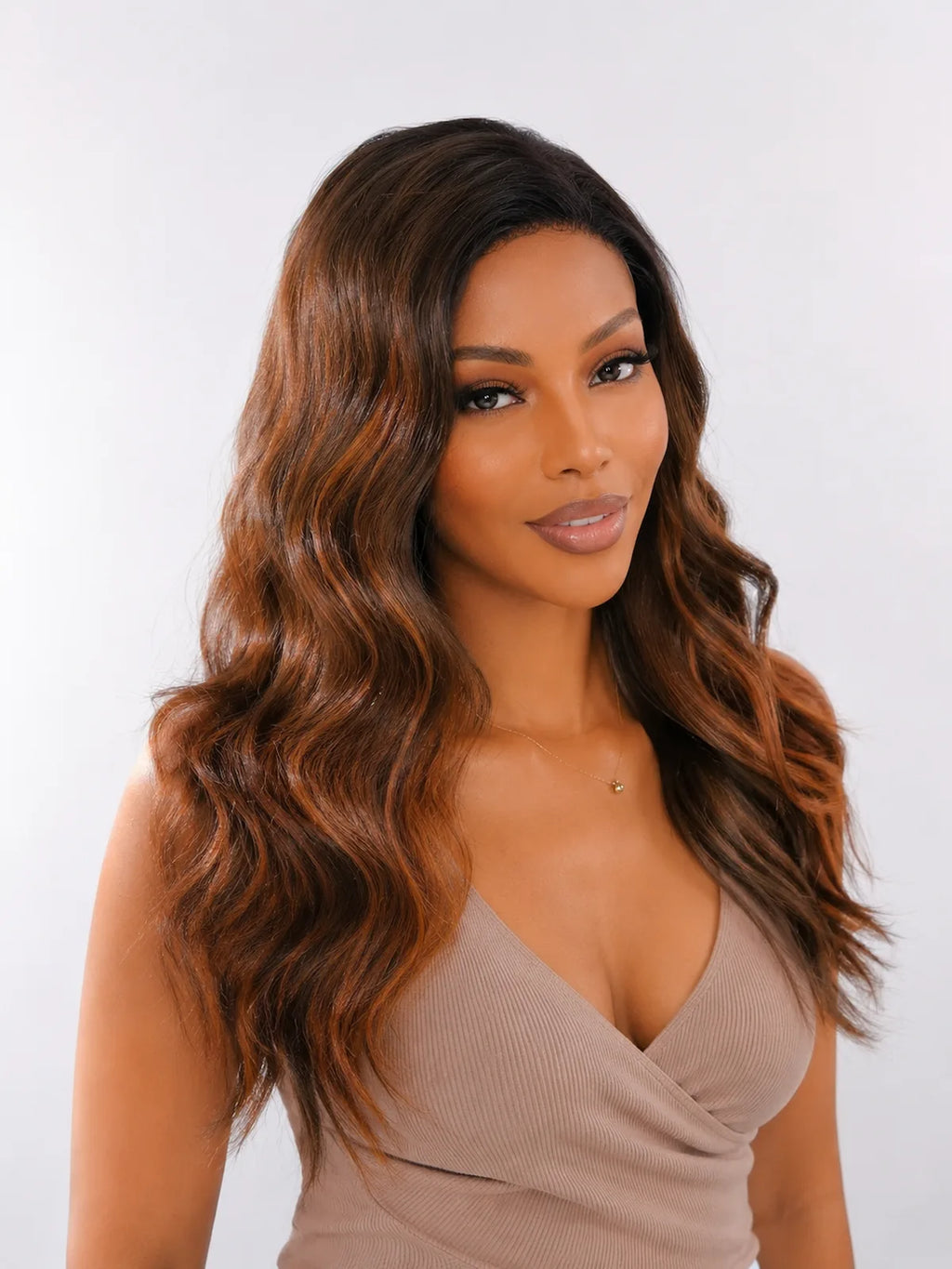 Grace | 18 Inch Balayage Dark Brown-Brown Curly Wig | Synthetic Lace Front Wig