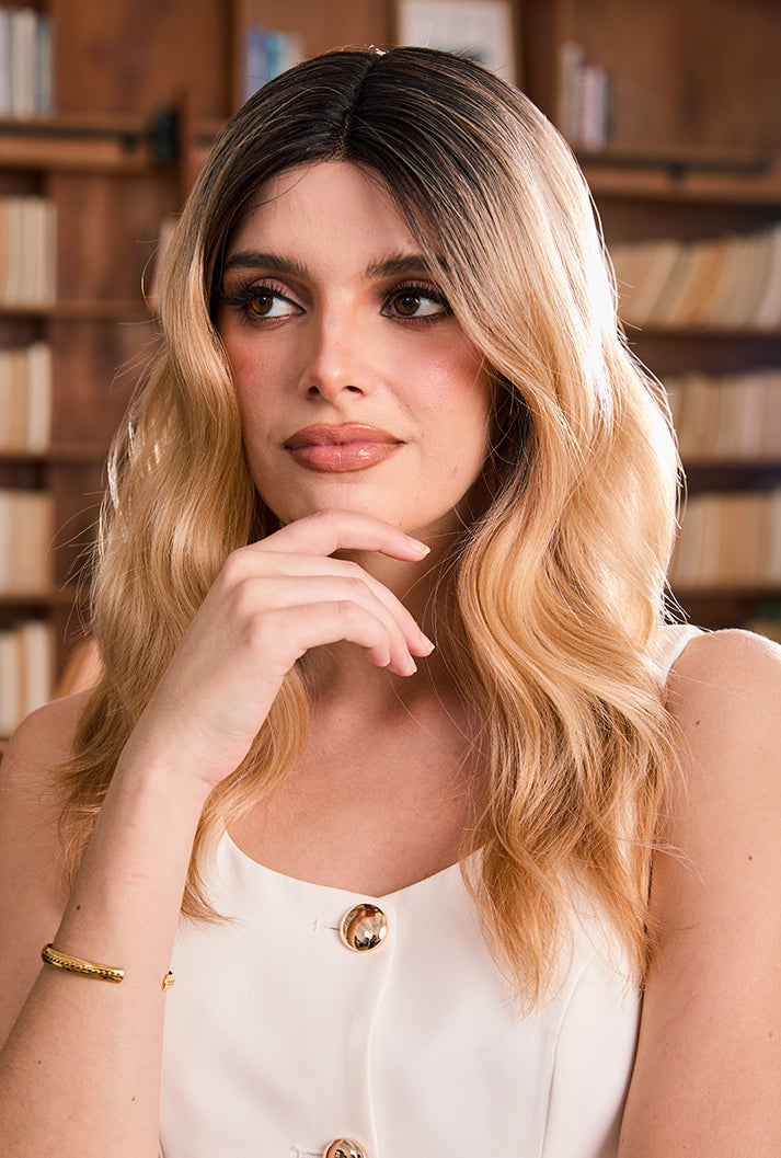 Eliana | 18 Inch Brown to Blonde Ombre Body Wave Wig | Synthetic Lace Front Wig