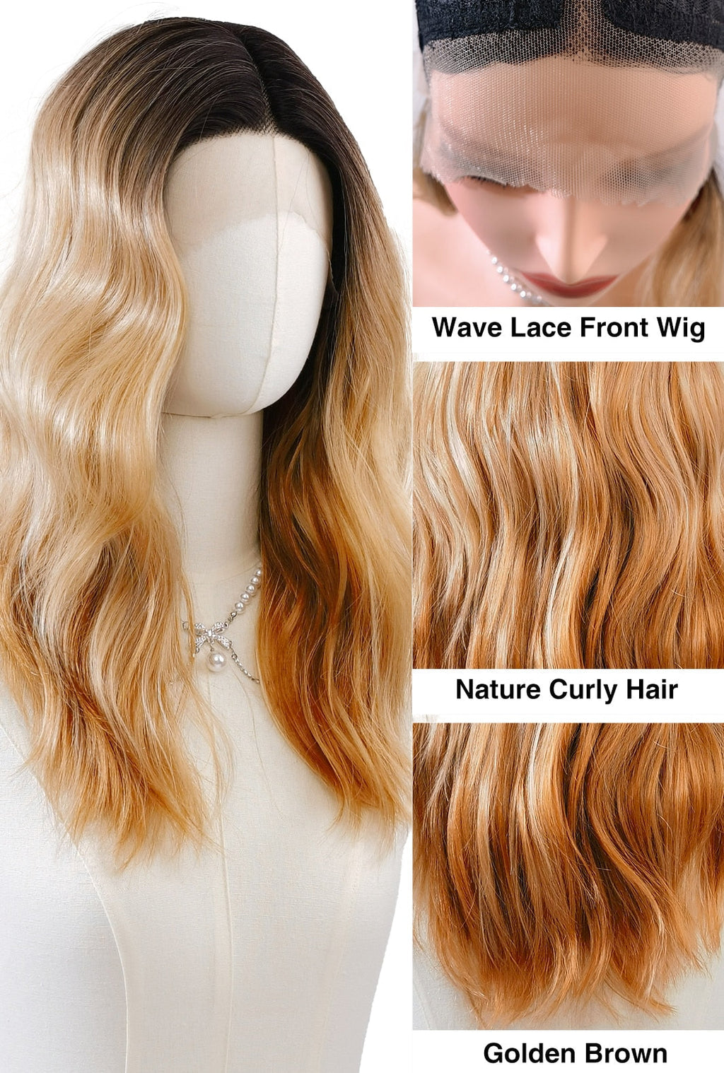 Eliana | 18 Inch Brown to Blonde Ombre Body Wave Wig | Synthetic Lace Front Wig