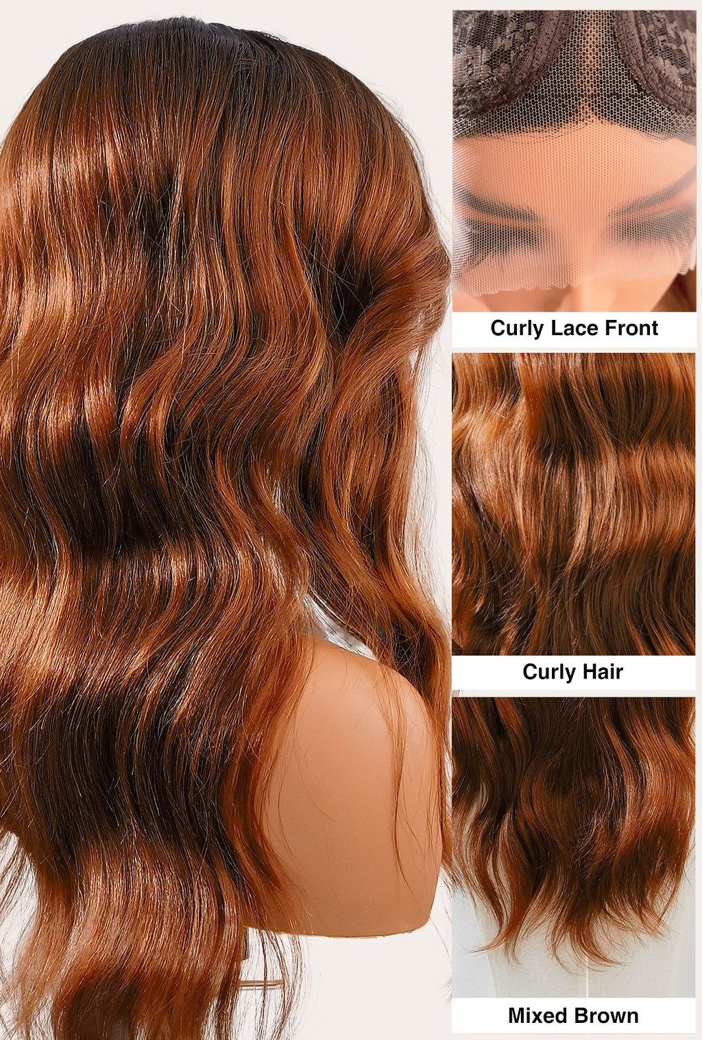Camila | 20 Inch Brown Mid-Length Curly Wig | Black Rooted Synthetic Lace Front Wig