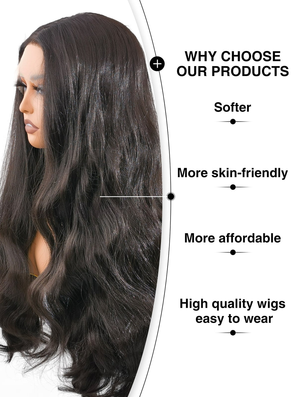 Riley | 26 Inch Long Natural Black Body Wave Wig | T-Part Lace Front Synthetic Wig